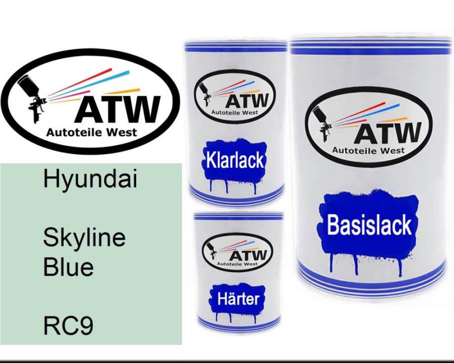 Hyundai, Skyline Blue, RC9: 500ml Lackdose + 500ml Klarlack + 250ml Härter - Set, von ATW Autoteile West.